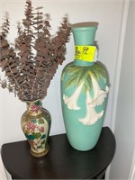 ANGLE TRUMPET VASE 21.5 IN TALL AND HAND PAINTED V