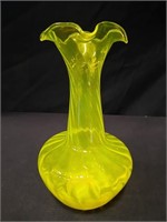 Yellow Opalescent Swirl Fluted Vase - 9.5"