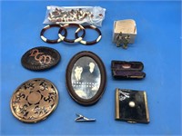 Old Compacts & Leather Belt Buckle & Tiny People