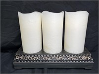 3 Electric Flameless Pillar Candles on Base