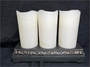 3 Electric Flameless Pillar Candles on Base