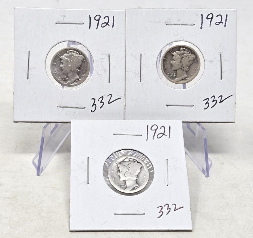 (3) 1921 Dimes (Cleaned) AG-G