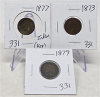1877 Cent (Damage); 1873 Cent G; 1879 Cent AG