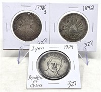 1795 (Hole), 1842 8 Reales; China 1 Yen