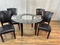 Dark Finish Round Glass Table & 4 Chairs