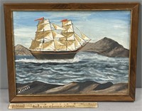 Sailing Ship Nautical Oil Painting on Board