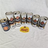 7 Empty Stroh's Cans, Unused Stroh's Patch