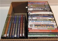 (30) DVDS IN CASES MOSTLY TRAINS.
