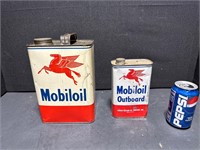 MOBILOIL CAN LOT 1 GALLON FULL AND OUTBOARD CAN QT
