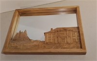 L. Bourgault Signed Wood Carved Mirror 22.5x16.5"