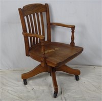 Vtg Oak Straight Back Slat Wood Desk Arm Chair