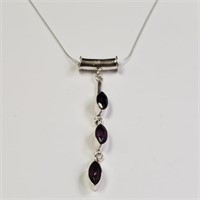 $240 Silver Genuine Gemstone 18" Necklace