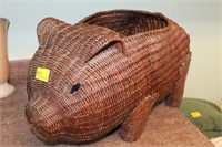 WICKER PIG WITH SHOP RAGS