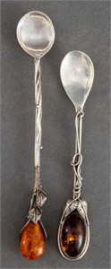 Baltic Sterling and Amber Sugar or Honey Spoons, 2