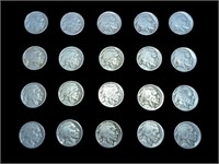 Twenty assorted vintage Buffalo Nickel coins. In