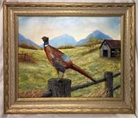 Oil On Board Of Pheasant Signed Cable