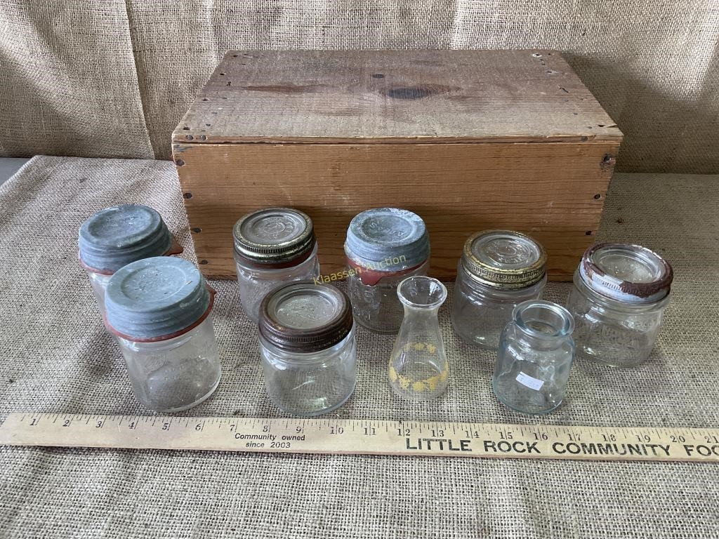 Wooden Box with Glass jars