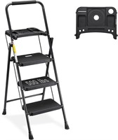 HBTower 3 Step Ladder  500lbs Capacity  Black