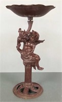 Cast iron cupid figural bird bath - 20" tall x 11"
