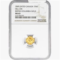 1849 B.C. Gold Canada "ONE"  NGC MS63