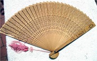 Carved Wood Fan In Box - 9"