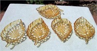 (5) Gold Leaf Shaped Dishes - Iridescent ~ 7.5" X