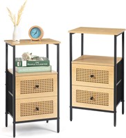 Nightstand Set of 2 with Drawers  Rattan