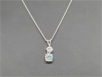 .925 Sterling Silver Crystal Pendant & Chain