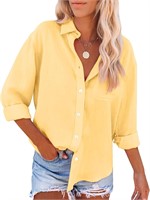 LARGE Dress Shirt Long Sleeve V Neck Solid