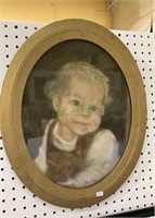 Original portrait of a small child in an oval