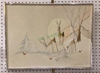 Beautiful watercolor on canvas of deer in the