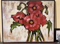 Large beautiful painting of poppies on canvas in