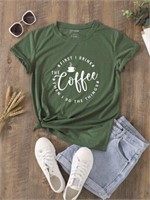 SHEIN LUNE Letter Graphic Tee-M, Green