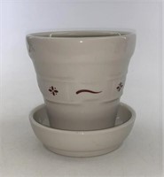 Longaberger USA red Small flower pot and base