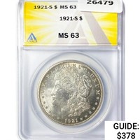 1921-S Morgan Silver Dollar ANACS MS63