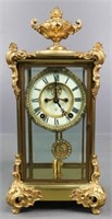 Ansonia Brass/Beveled Glass Mantel Clock