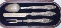 Cased Victorian 3 piece Christening cutlery set