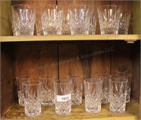 2 Shelves of cut crystal tumblers & water glasses