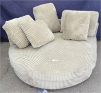 Beige Oversized Round Chair With Pillows