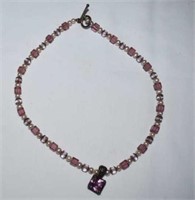 Sterling Silver Clasp w/ Pink Tourmaline Pendant