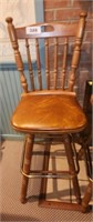 WOOD , PAD SEAT SWIVEL BAR STOOL W/ FOOT RAIL