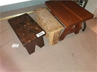 3 WOODEN HOMEMADE STOOLS - STAND