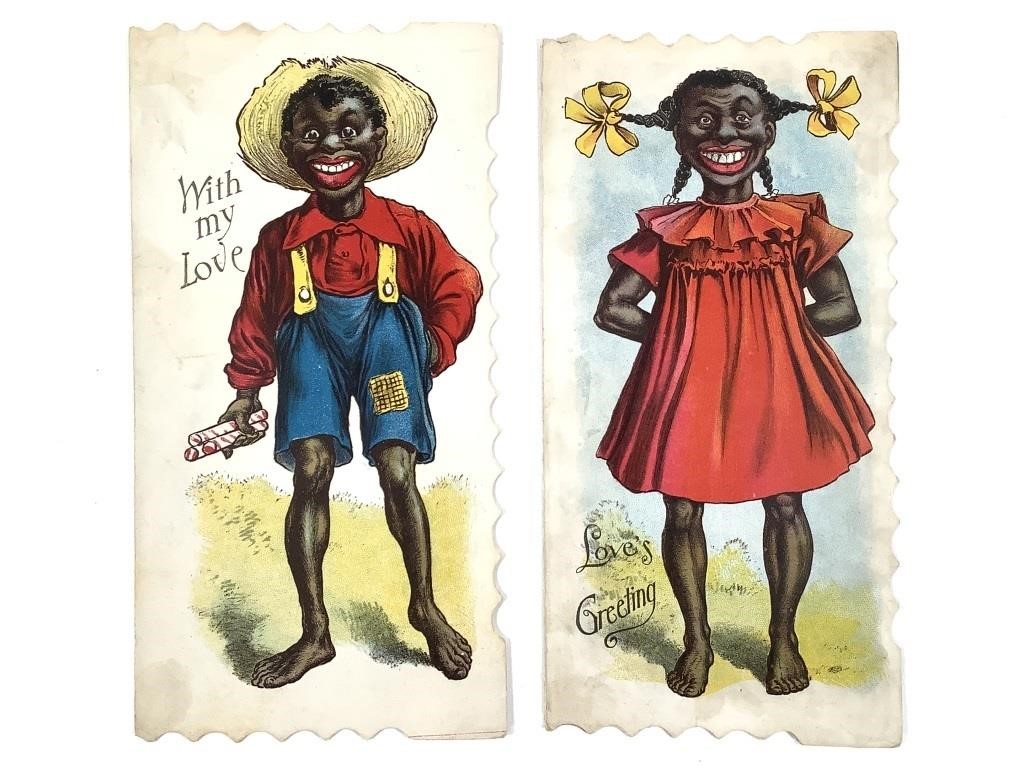 2 Black Americana Valentine Cards 20C Stereotypes