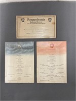Early 1900’s Pennsylvania Railroad Dining Cards