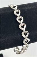925 Silver w/ Diamonds Heart Links Bracelet