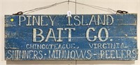 "PINEY ISLAND BAIT CO" PAINTED WOOD SIGN