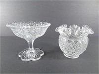 Glass Pedestal Candy Dish and Fenton Glass Vase