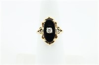 Black Onyx & Diamond 10K Gold Ring