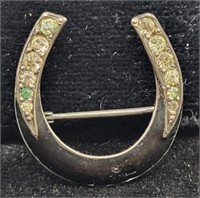 Antique Sterling & Rhinestone Horseshoe Brooch