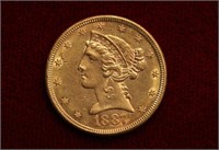 1887S Gold Liberty $5 BU